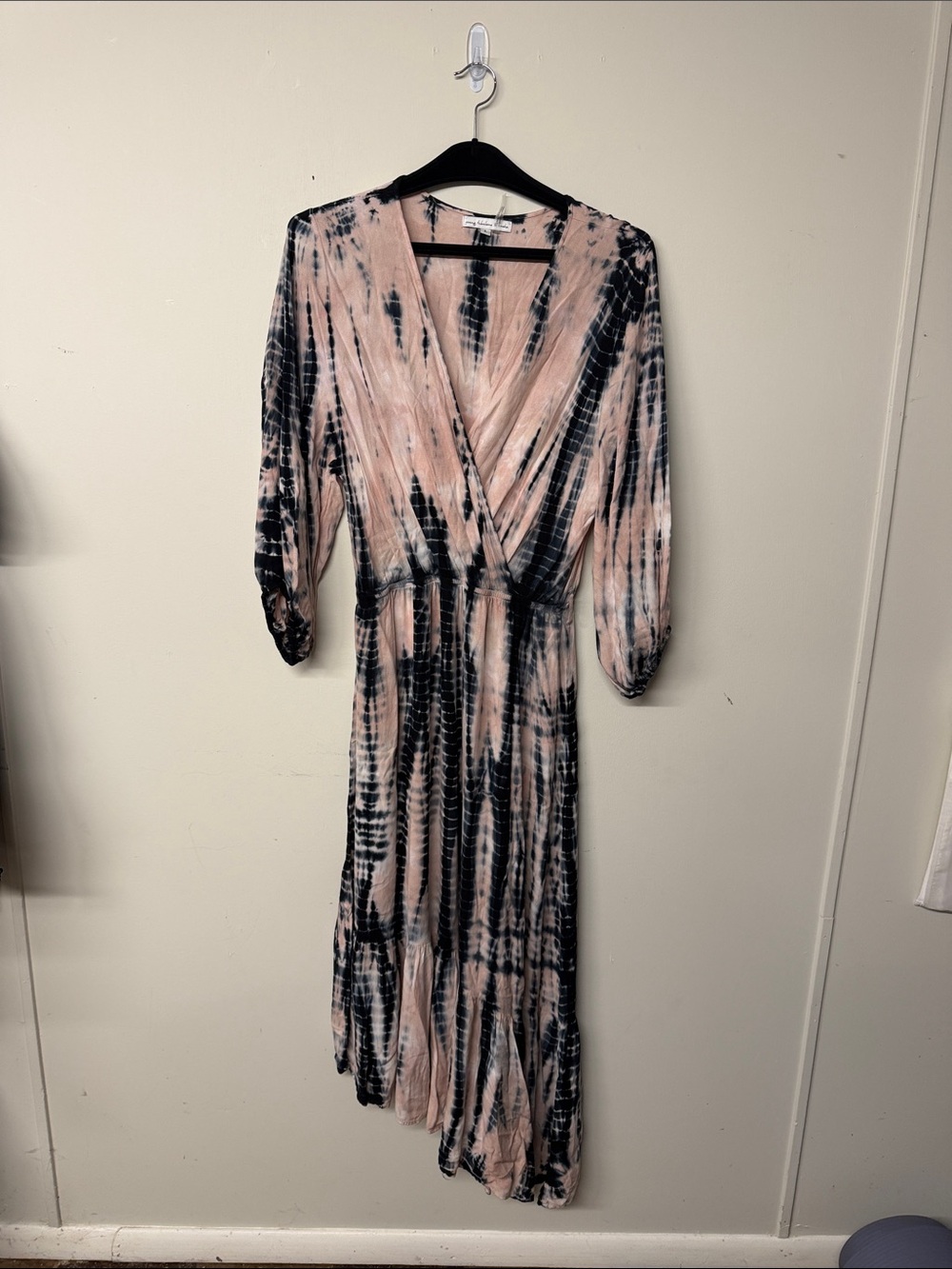 Young Fabulous & Broke Blush Pink and Black Tie-Dye Wrap Maxi Dress
